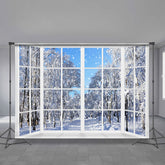 Aperturee - Snowy Lane vor dem Fenster weiße Weihnachtskulisse